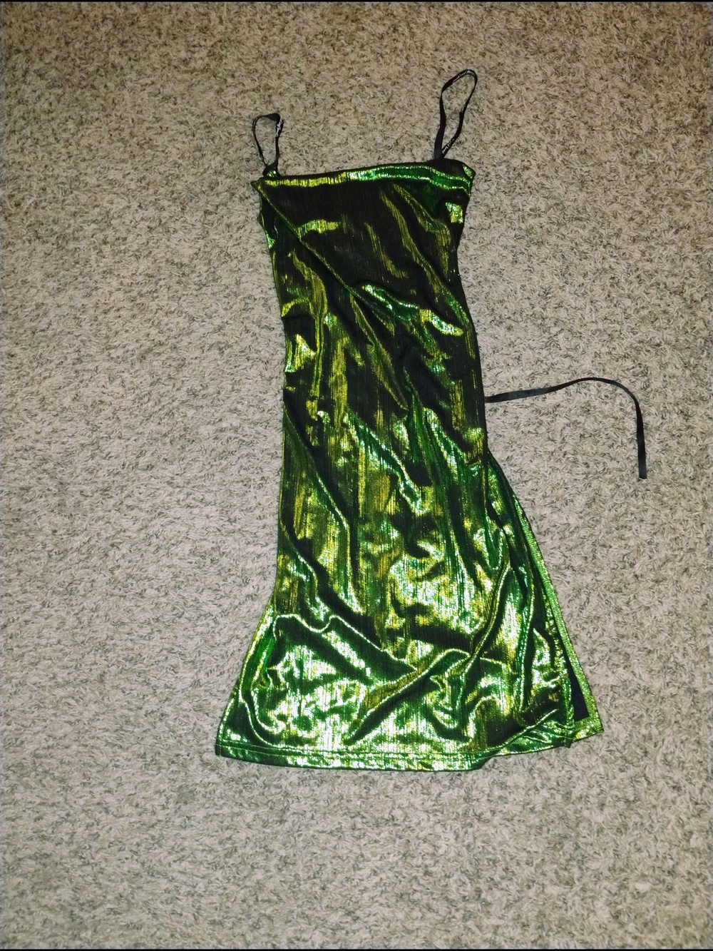 SHEIN Iridescent Green Metallic Mini Slip Dress
